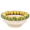 Centrotavola piccolo con limoni gialli e foglie in maiolica siciliana