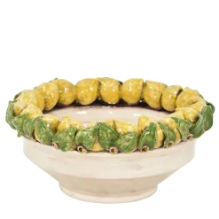 Centrotavola piccolo con limoni gialli e foglie in maiolica siciliana