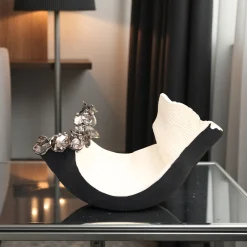 Centrotavola Ramadura piccolo in ceramica bianca e nera