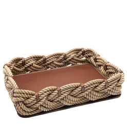 Centrotavola rettangolare beige in ecopelle e corda