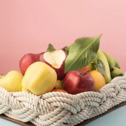 Centrotavola rettangolare in eco-pelle e corda color crema