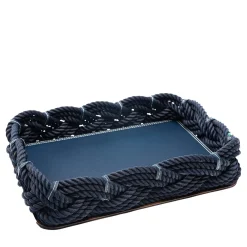 Centrotavola rettangolare in eco-pelle e corda blu