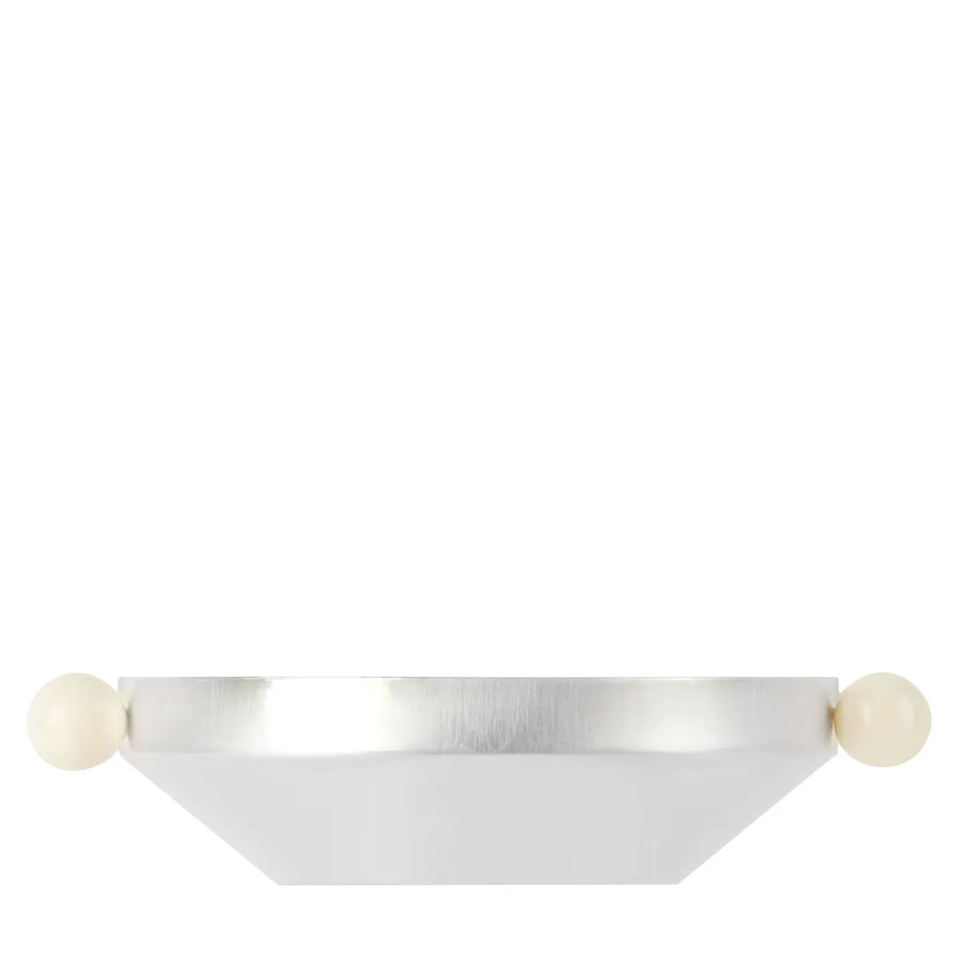 Centrotavola Triangular in ottone placcato argento con manici in pietra bianca