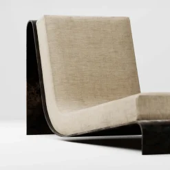 Chaise AR11-V2 in bronzo con cuscino in lino