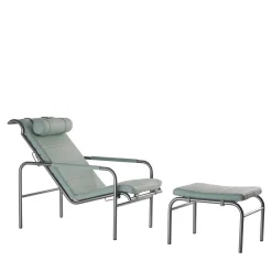 Chaise Longue Genni in pelle verde con pouf di Gabriele Mucchi