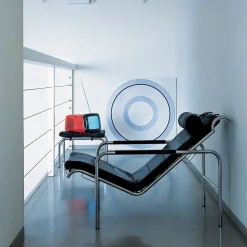 Chaise Longue Genni Nera e Cromo con Pouf di Gabriele Mucchi