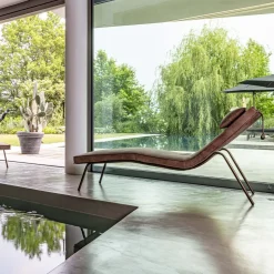 Chaise longue in pelle marrone vintage