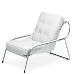 Chaise Longue Maggiolina in Pelle Bianca e Acciaio Inossidabile con Ottomano di Marco Zanuso