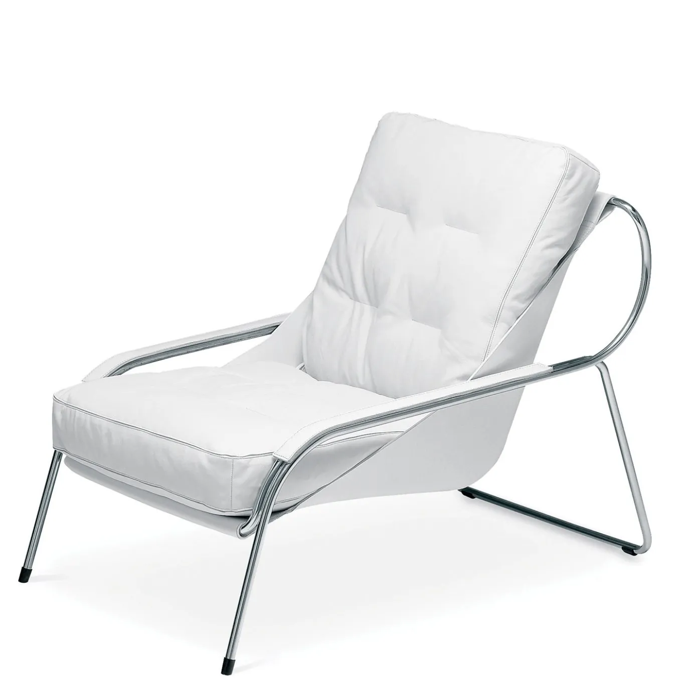 Chaise Longue Maggiolina in Pelle Bianca e Acciaio Inossidabile con Ottomano di Marco Zanuso