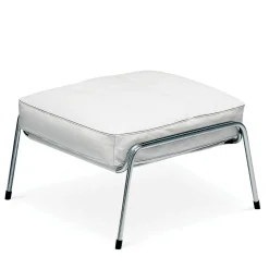 Chaise Longue Maggiolina in Pelle Bianca e Acciaio Inossidabile con Ottomano di Marco Zanuso