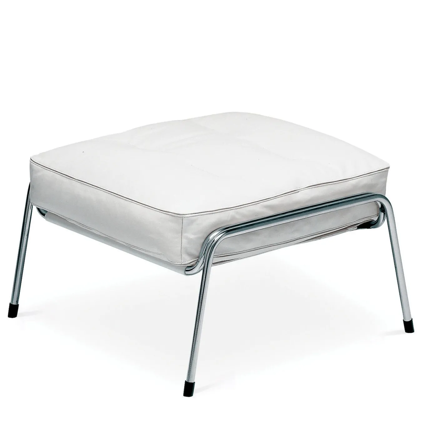 Chaise Longue Maggiolina in Pelle Bianca e Acciaio Inossidabile con Ottomano di Marco Zanuso