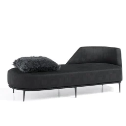 Chaise longue Pergy in tessuto nero imbottito
