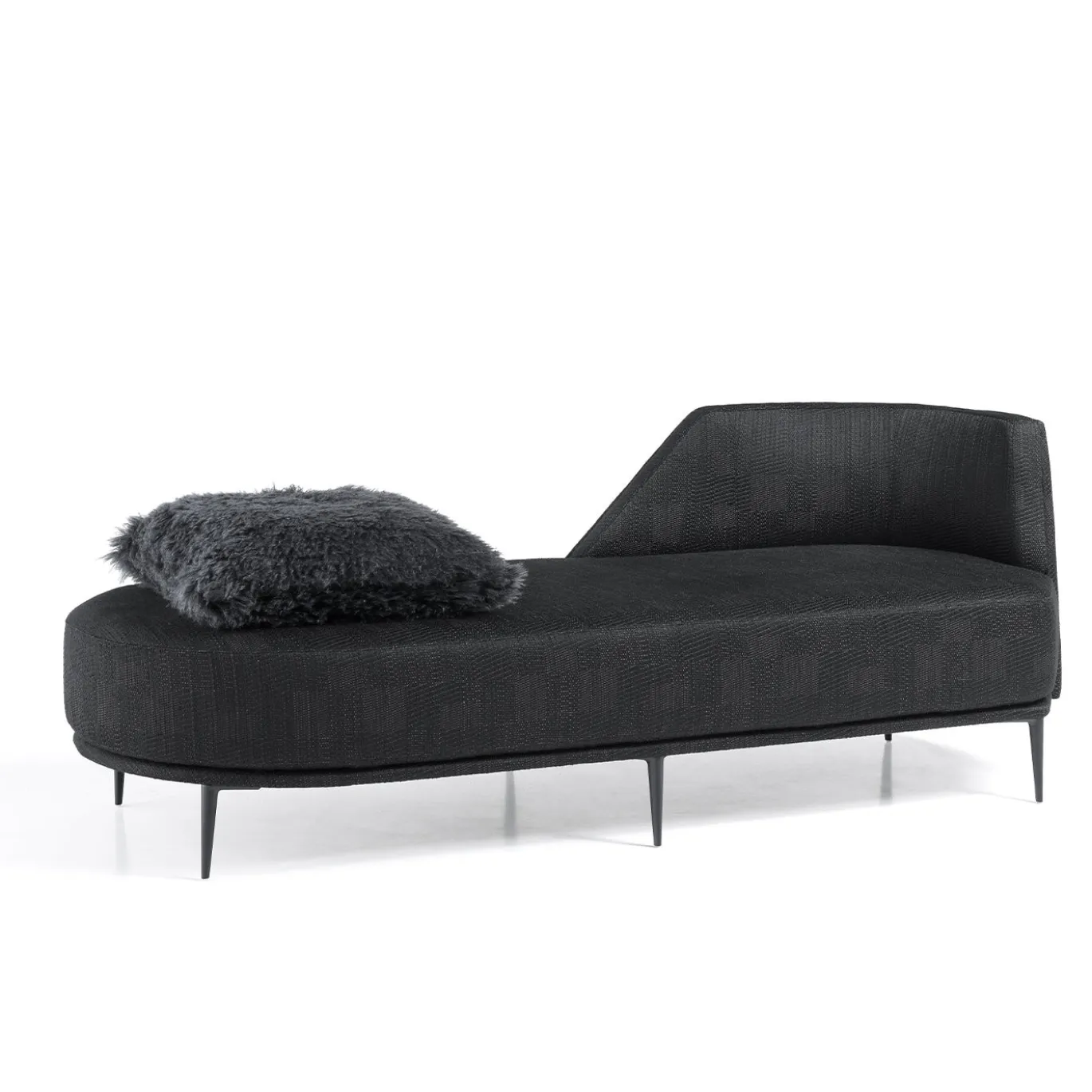 Chaise longue Pergy in tessuto nero imbottito