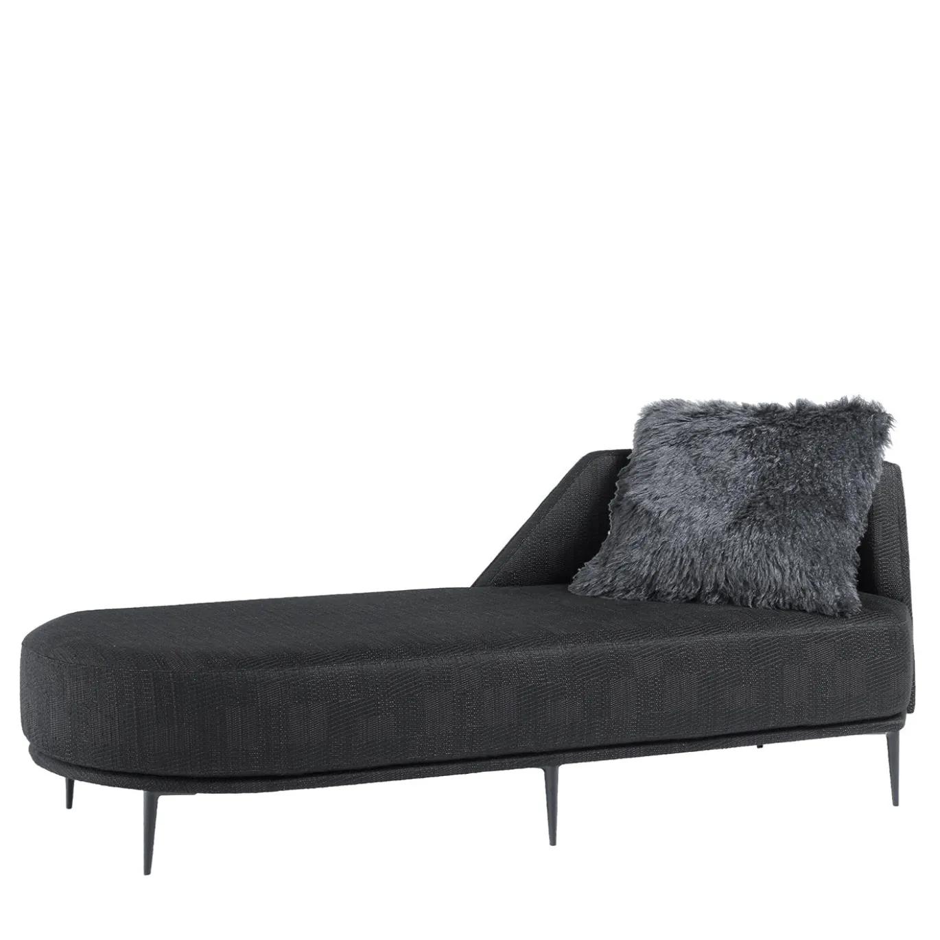 Chaise longue Pergy in tessuto nero imbottito