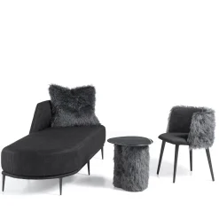 Chaise longue Pergy in tessuto nero imbottito
