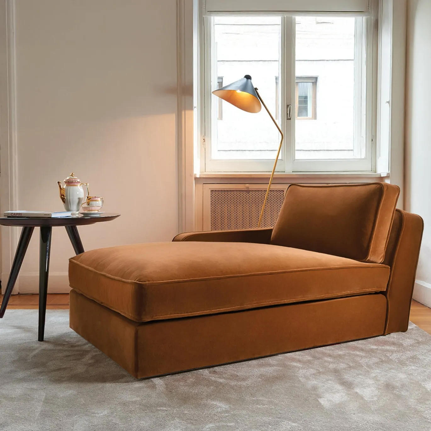 Chaise Longue Romeo in Velluto Ruggine
