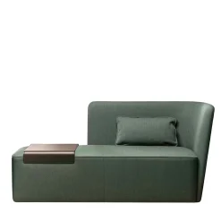 Chaise longue verde in velluto con vassoio - destra