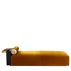 Chaise Lounge Egon in velluto giallo con dettagli in pelle e corno