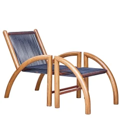 Chaise Okoume Legno e pelle nera Chaise Longue