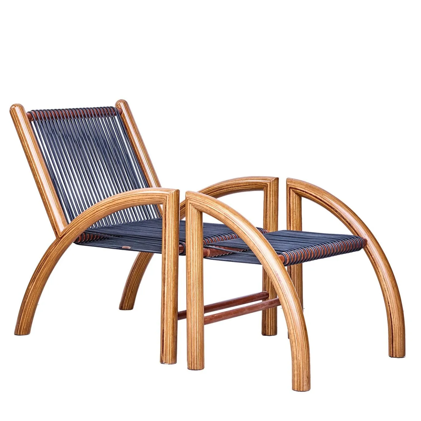 Chaise Okoume Legno e pelle nera Chaise Longue