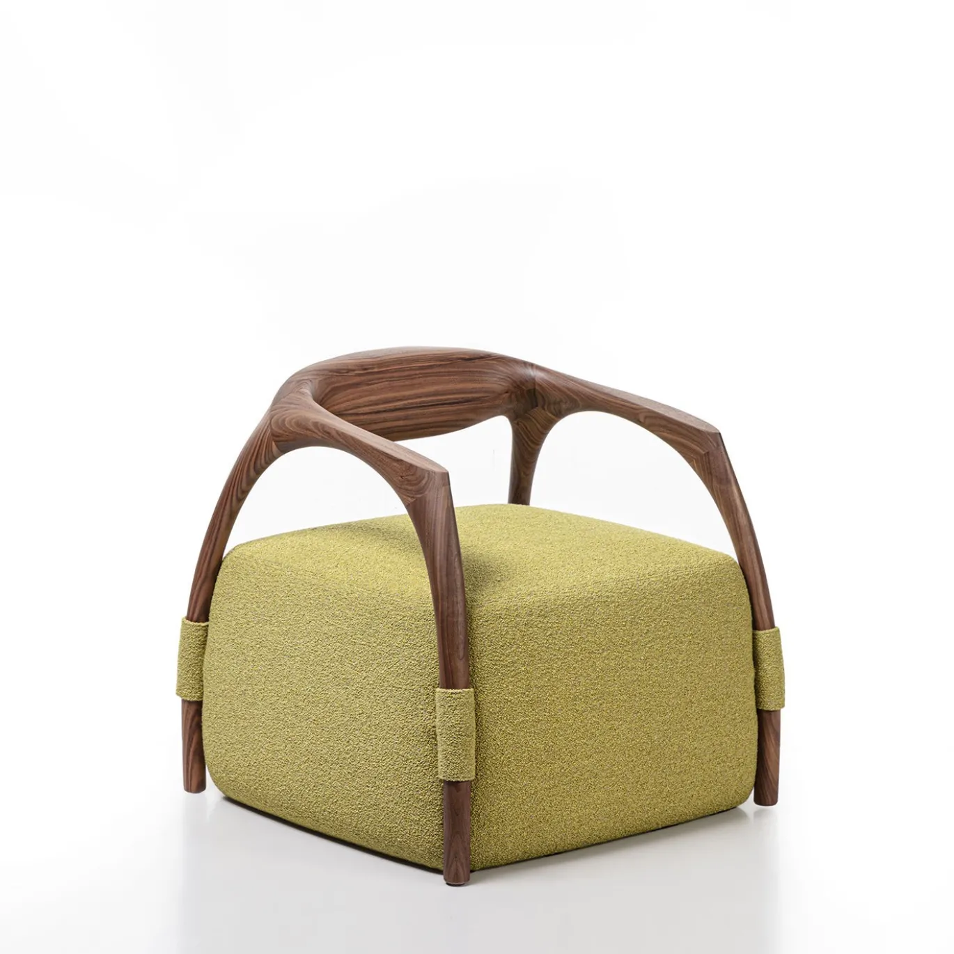 Chassis Poltrona con Struttura in Legno e Rivestimento in Tessuto Verde