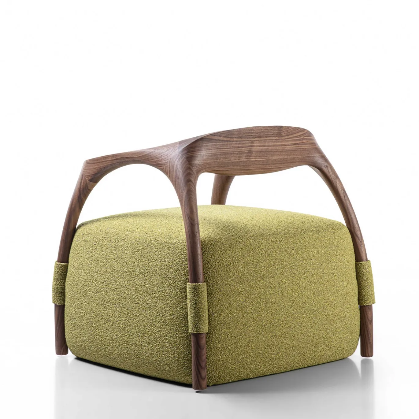 Chassis Poltrona con Struttura in Legno e Rivestimento in Tessuto Verde