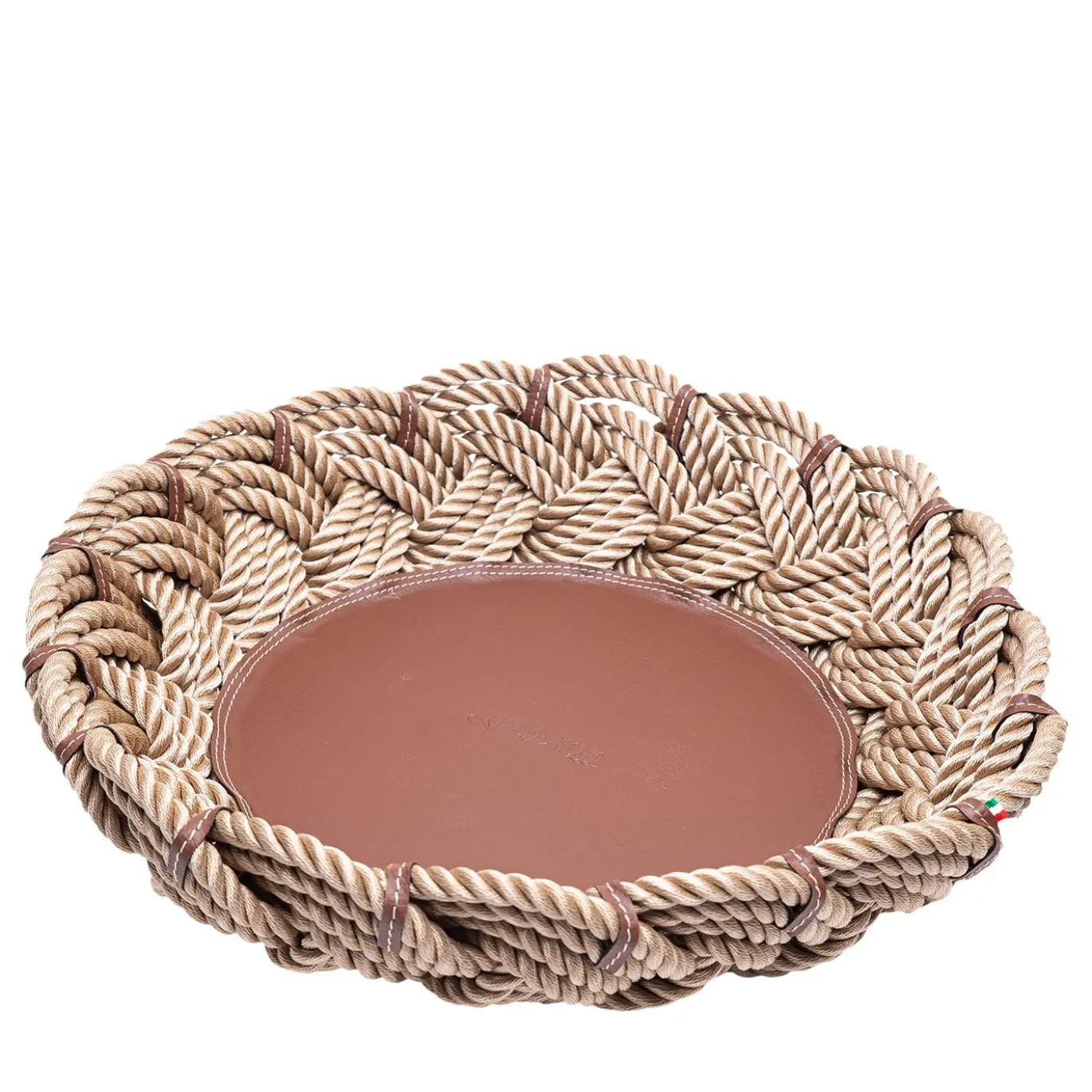 Ciotola centrotavola extra-large beige in ecopelle e corda