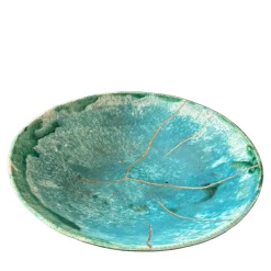 Ciotola Centrotavola in ceramica turchese Kintsugi