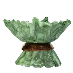 Ciotola scultorea Ballarina in vetro di Murano verde salvia e oro rosso effetto marmo