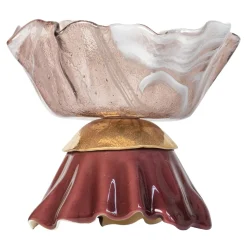 Ciotola Scultorea Ballarina in Vetro di Murano oro e rosa Effetto Marmo