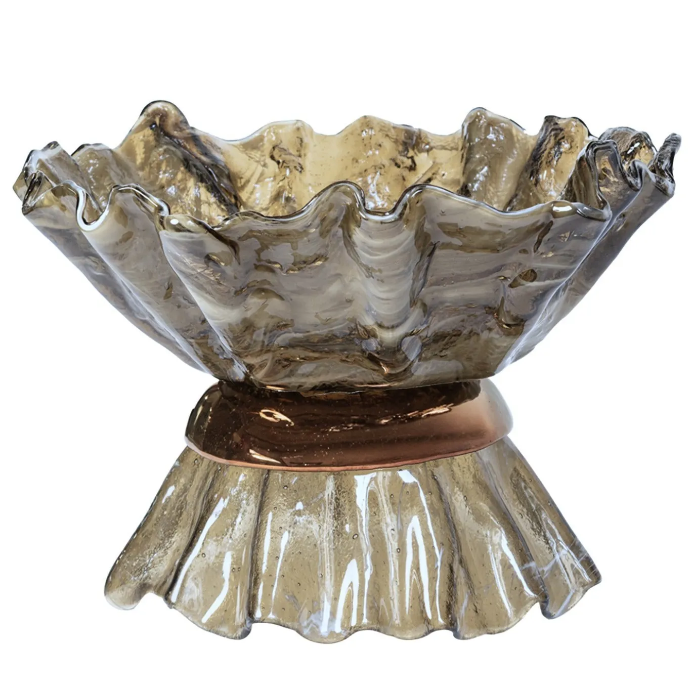 Ciotola scultorea Ballarina in vetro di Murano bronzo e oro rosso effetto marmo