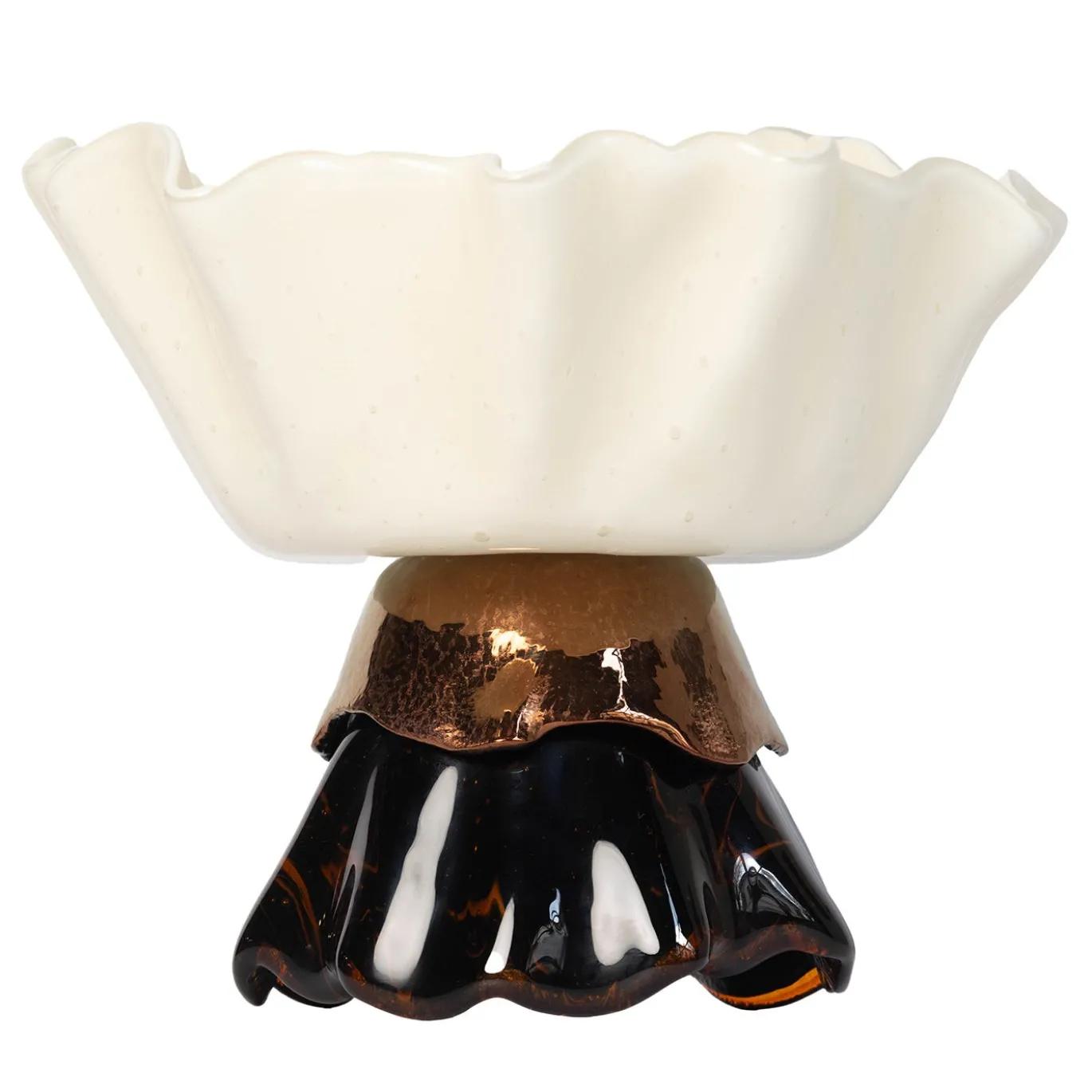 Ciotola scultorea Ballarina in vetro di Murano avorio e oro rosso effetto marmo