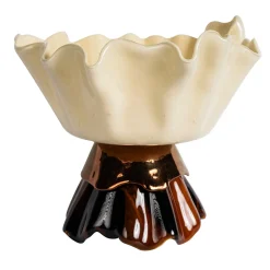 Ciotola Scultorea Ballarina In Vetro Di Murano Oro Rosso e Crema Effetto Marmo