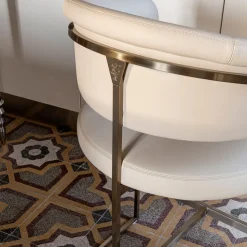 Clem Sgabello da Bar in Pelle Sabbia e Satinato Champagne