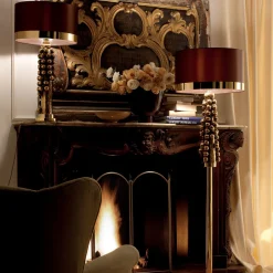 CL1852 Lampada in seta dorata e marrone