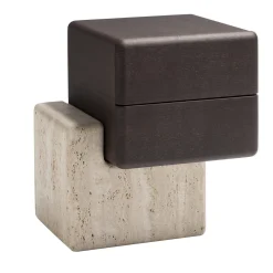 Comodino Brick N con Base in Travertino e Cassetti in Legno Finitura Moka Lucidi
