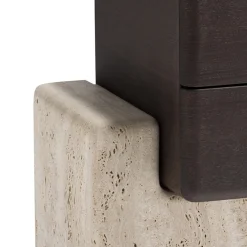 Comodino Brick N con Base in Travertino e Cassetti in Legno Finitura Moka Lucidi