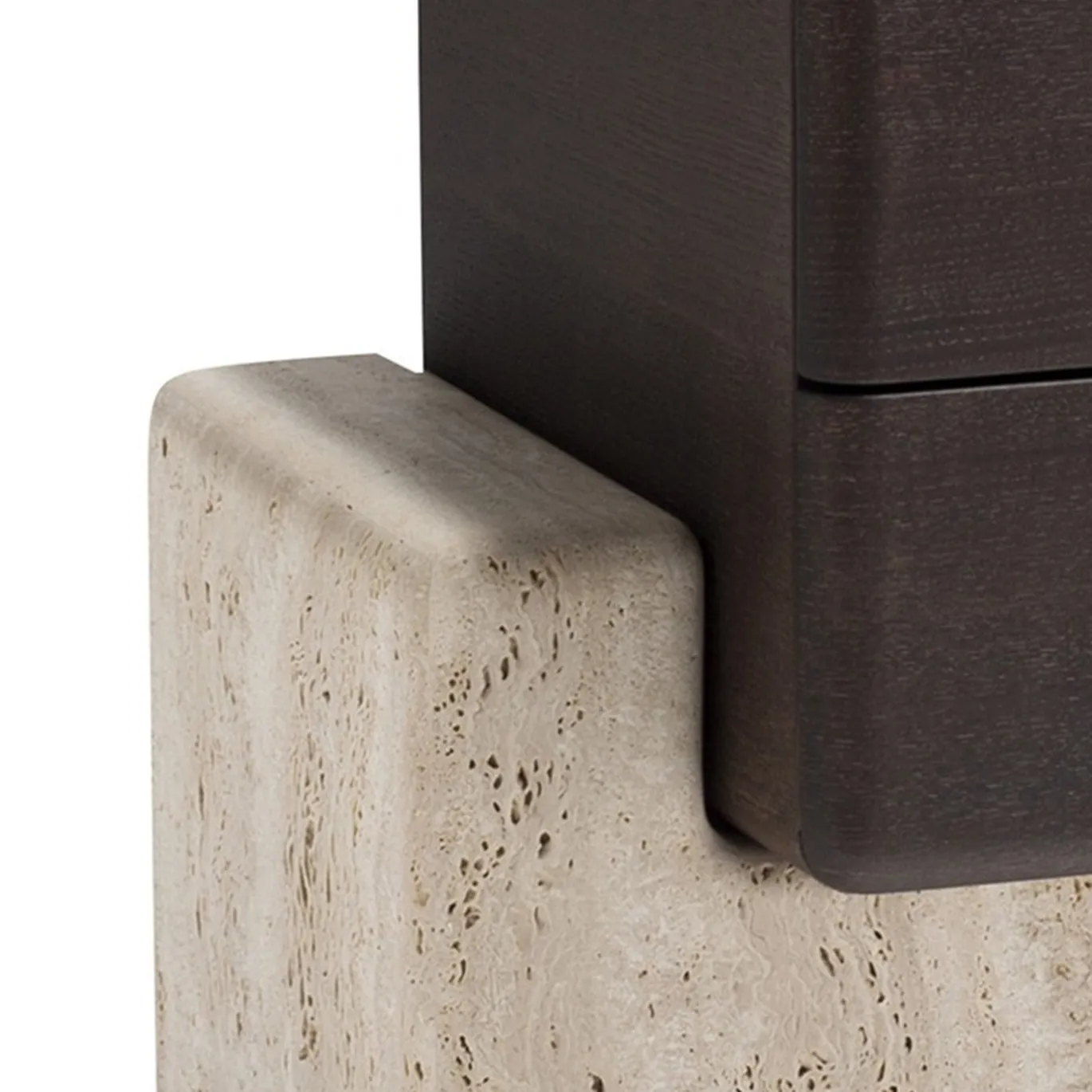 Comodino Brick N con Base in Travertino e Cassetti in Legno Finitura Moka Lucidi