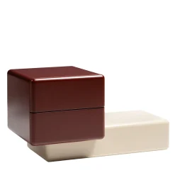 Comodino Brick NL in legno laccato Rosso Amarone e Bianco Fumè