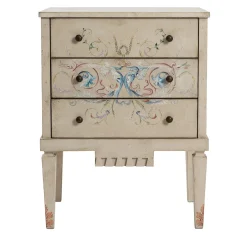 Comodino Fenice Taupe Chiaro con Top Marmorizzato e Motivo Grottesche