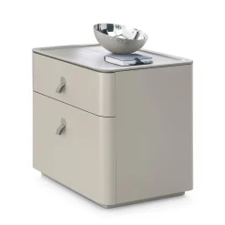 Comodino Kube in pelle color tortora