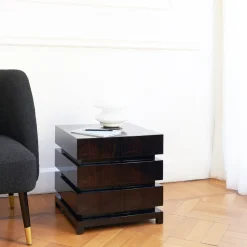 Comodino Makao 3 in ebano Macassar lucido impiallacciato