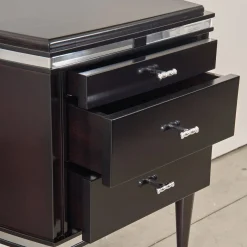 Comodino Vanity nero a 3 cassetti con dettagli cromati