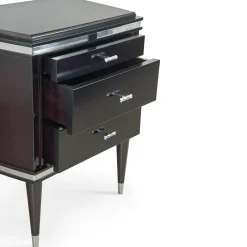 Comodino Vanity nero a 3 cassetti con dettagli cromati