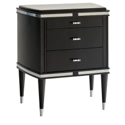 Comodino Vanity nero a 3 cassetti con dettagli cromati