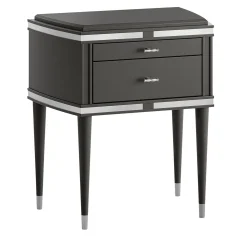 Comodino Vanity nero a 2 cassetti con dettagli cromati