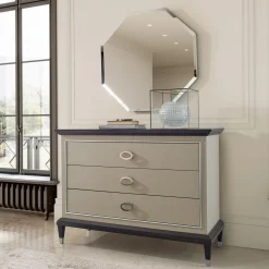 Comò Penthouse laccato grigio con dettagli in cromo