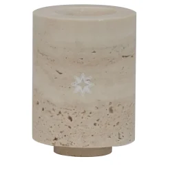 Com Portacandele in marmo travertino beige cilindrico