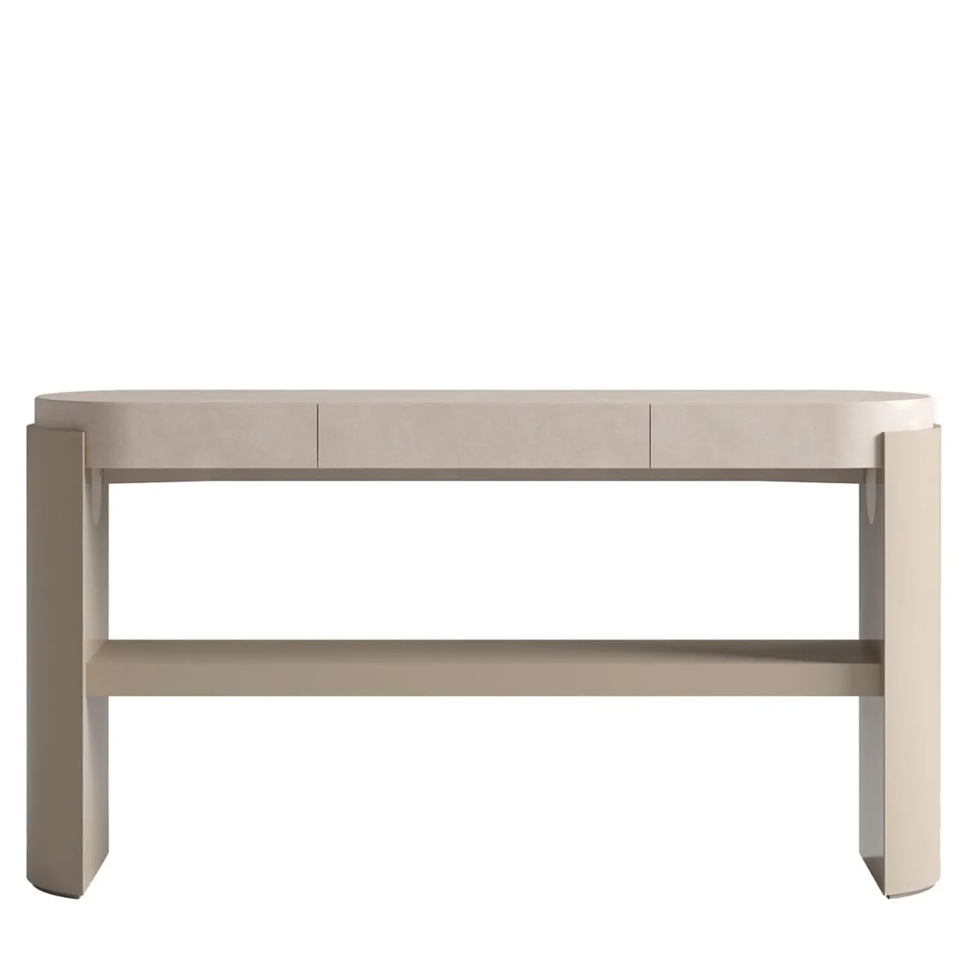 Console beige con piano in pelle