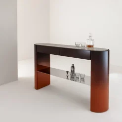 Console Collectionist con piano in marmo travertino grigio